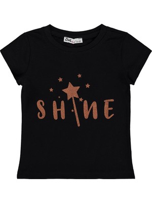 Civil Girls Shine Baskılı 2-5 Yaş Tişört  - Siyah