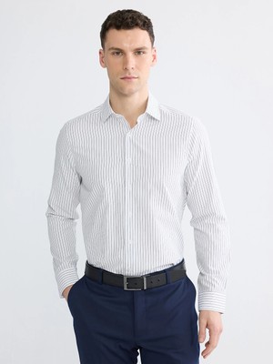 Lcw Busıness Beyaz Slim Fit Çizgili Poplin Erkek Gömlek