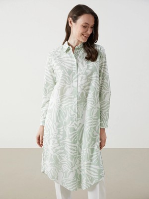 LC Waikiki Lcwaıkıkı Classic Yeşil Çiçekli Kadın Gömlek Tunik