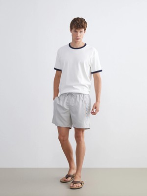 Lcw Swımwear Gri Kısa Boy Baskılı Erkek Deniz Şortu