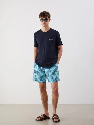 Lcw Swımwear Turkuaz Kısa Boy Desenli Erkek Deniz Şortu
