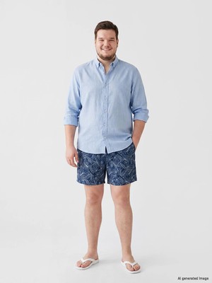 Lcw Swımwear Lacivert Kısa Boy Yaprak Desenli Erkek Deniz Şortu