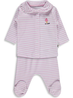 Civil Baby Çizgi Empirme 1-9 Ay Pijama Takımı - Beyaz