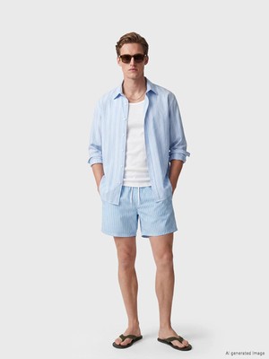 Lcw Swımwear Mavi Kısa Boy Çizgili Erkek Deniz Şortu