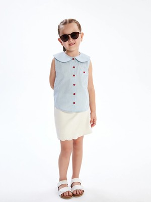 LC Waikiki Lcw Kids Mavi Bebe Yaka Çiçekli Çizgili Kız Çocuk Gömlek