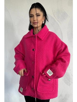 Ded Collection Kadın Cep Kapaklı Düğme Detaylı Yumoş Kumaş Astarlı Teddy Tarz Oversize Kaban Ceket