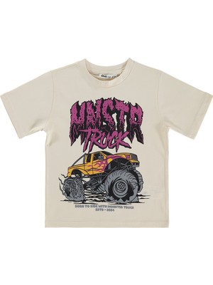 Civil Boys Mnstr Truck Baskılı 2-5 Yaş Tişört - Ekru