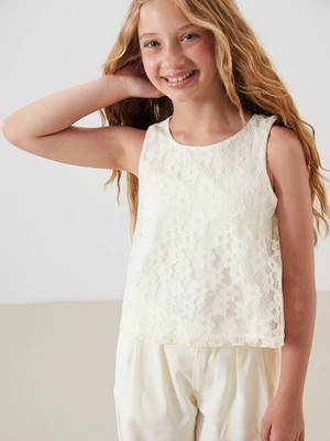 LC Waikiki Lcw Kids Sarı Bisiklet Yaka Dantel Detaylı Kız Çocuk Bluz