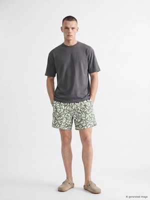 Lcw Swımwear Yeşil Kısa Boy Desenli Erkek Deniz Şortu