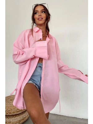 Ded Collection Kadın Poplin Kumaş Yandan Bağlamalı Trend Gömlek