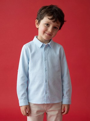 LC Waikiki Lcw Kids Mavi Basic Uzun Kollu Erkek Çocuk Gömlek