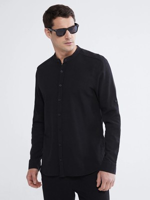 LC Waikiki Lcwaıkıkı Classic Siyah Regular Fit Hakim Yaka Erkek Gömlek