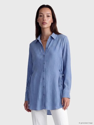 LC Waikiki Lcw Everyday Mor Bağlama Detaylı Dokulu Kadın Gömlek Tunik
