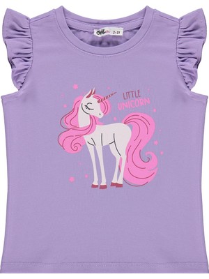 Civil Girls Unicorn Baskılı 2-5 Yaş Tişört - Lila