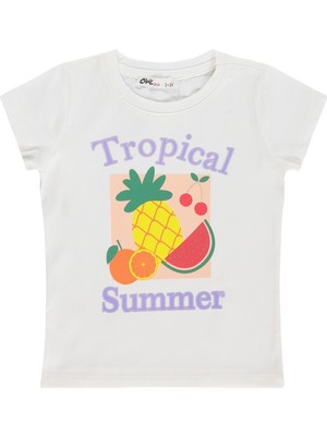 Civil Girls Tropical Baskılı 2-5 Yaş Tişört - Kırık Beyaz