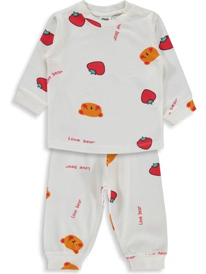 Civil Baby Ayı Çilek Empirme 6-18 Ay Pijama Takımı - Ekru