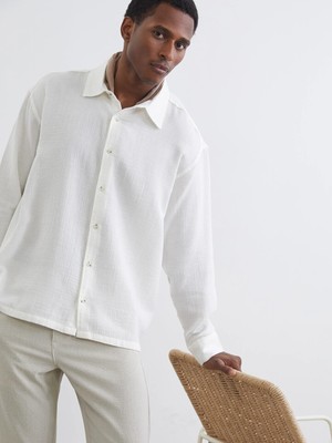 Lcw Vision Beyaz Regular Fit Dokulu Erkek Basic Gömlek