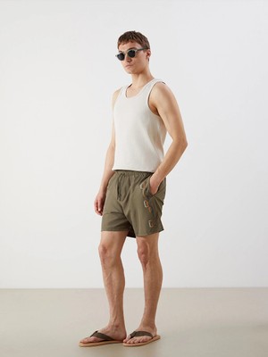 Lcw Swımwear Haki Kısa Boy Baskılı Erkek Deniz Şortu