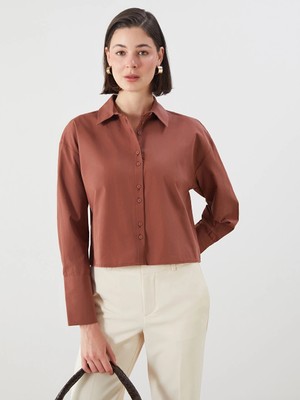 LC Waikiki Lcwaıkıkı Classic Kahverengi Crop Kadın Gömlek