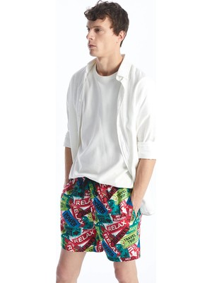 Lcw Swımwear Kırmızı Kısa Boy Desenli Erkek Deniz Şortu
