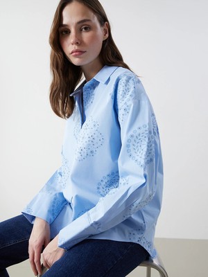 Lcw Vision Mavi Oversize Kadın Gömlek