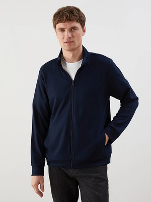 LC Waikiki Lcwaıkıkı Basic Lacivert Dik Yaka Uzun Kollu Erkek Fermuarlı Sweatshirt