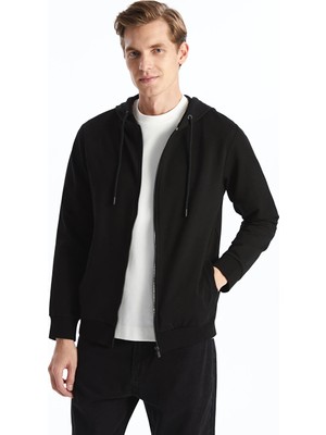 LC Waikiki Lcwaıkıkı Basic Siyah Kapüşonlu Uzun Kollu Erkek Fermuarlı Sweatshirt