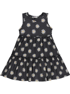 Civil Girls Papatya Desenli 6-9 Yaş Elbise - Gri