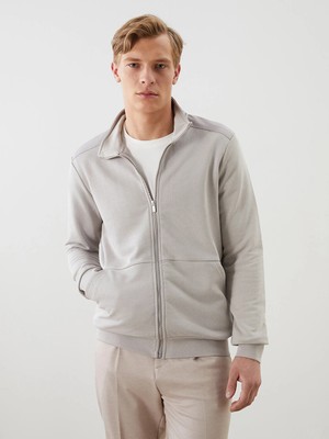 LC Waikiki Lcwaıkıkı Basic Gri Dik Yaka Uzun Kollu Erkek Fermuarlı Sweatshirt