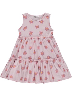 Civil Girls Papatya Desenli 6-9 Yaş Elbise - Pudra