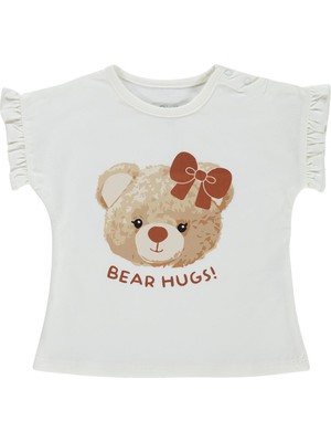 Civil Baby Bear Hugs Baskılı Fırfırlı 6-18 Ay Tişört  - Ekru
