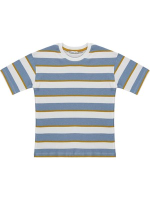 Civil Boys Basic Dokulu Çizgili 10-13 Yaş Tişört - Mavi