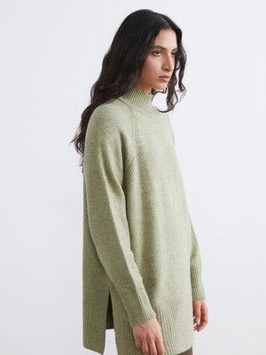 Lcw Modest Yeşil Balıkçı Yaka Oversize Kadın Triko Tunik