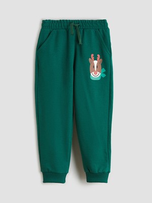 Lcw Eco Yeşil Beli Lastikli Yılbaşı Temalı Erkek Çocuk Jogger Eşofman Altı