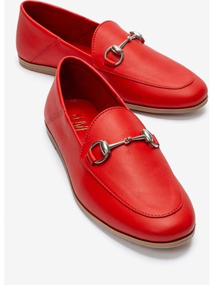 Luvi F03 Kırmızı Cilt Hakiki Deri Kadın Loafer Ayakkabı