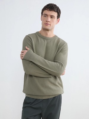 Lcw Vision Yeşil Regular Fit Petek Dokulu Erkek Triko Kazak