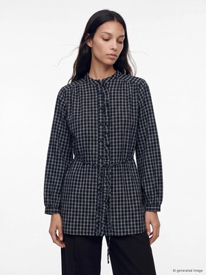 LC Waikiki Lcw Studıo Lacivert Ekose Flanel Kadın Gömlek Tunik