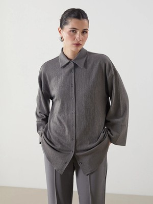 Lcw Modest Gri Dokulu Oversize Kadın Gömlek Tunik