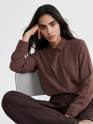 LC Waikiki Lcw Everyday Kahverengi Modal Karışımlı Kadın Gömlek Tunik
