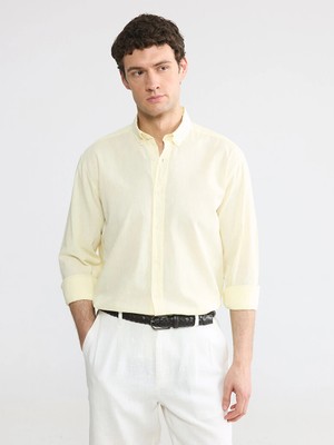 Lcw Vision Sarı Regular Fit Keten Karışımlı Erkek Gömlek