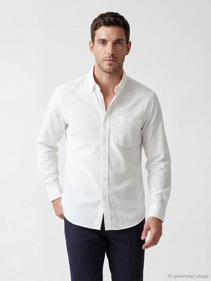 LC Waikiki Lcwaıkıkı Classic Beyaz Regular Fit Keten Görünümlü Erkek Basic Gömlek