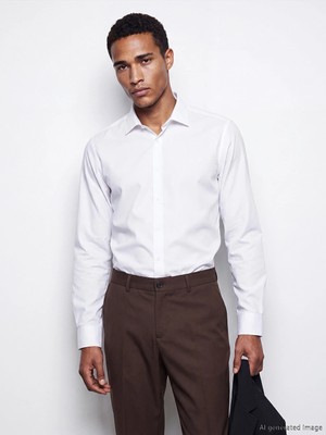 Lcw Busıness Beyaz Slim Fit Armürlü Erkek Basic Gömlek