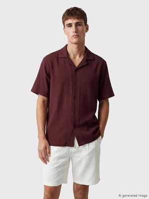 Lcw Vision Bordo Regular Fit Resort Yaka Müslin Erkek Gömlek