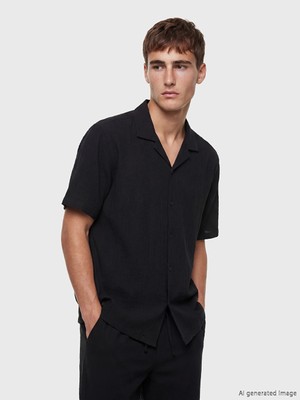 Lcw Vision Siyah Regular Fit Krinkle Erkek Gömlek