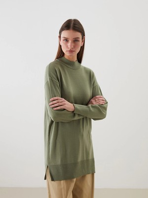 Lcw Modest Yeşil Dik Yaka Kadın Triko Tunik