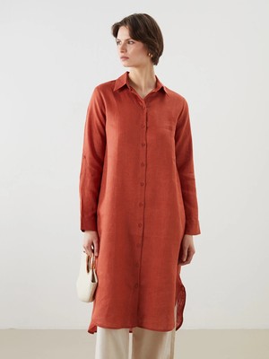 LC Waikiki Lcwaıkıkı Classic Turuncu %100 Keten Kadın Gömlek Tunik