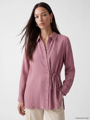 LC Waikiki Lcw Everyday Pembe Dokulu Kadın Gömlek Tunik