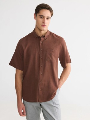 LC Waikiki Lcwaıkıkı Classic Kahverengi Regular Fit Armürlü Erkek Gömlek