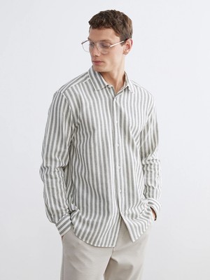 Lcw Vision Yeşil Regular Fit Çizgili Erkek Gömlek