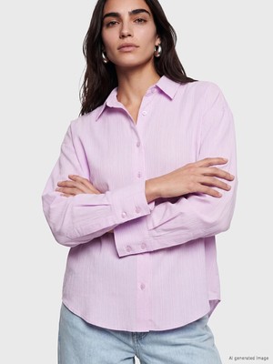 Lcw Vision Lila Çizgili Oversize Kadın Gömlek